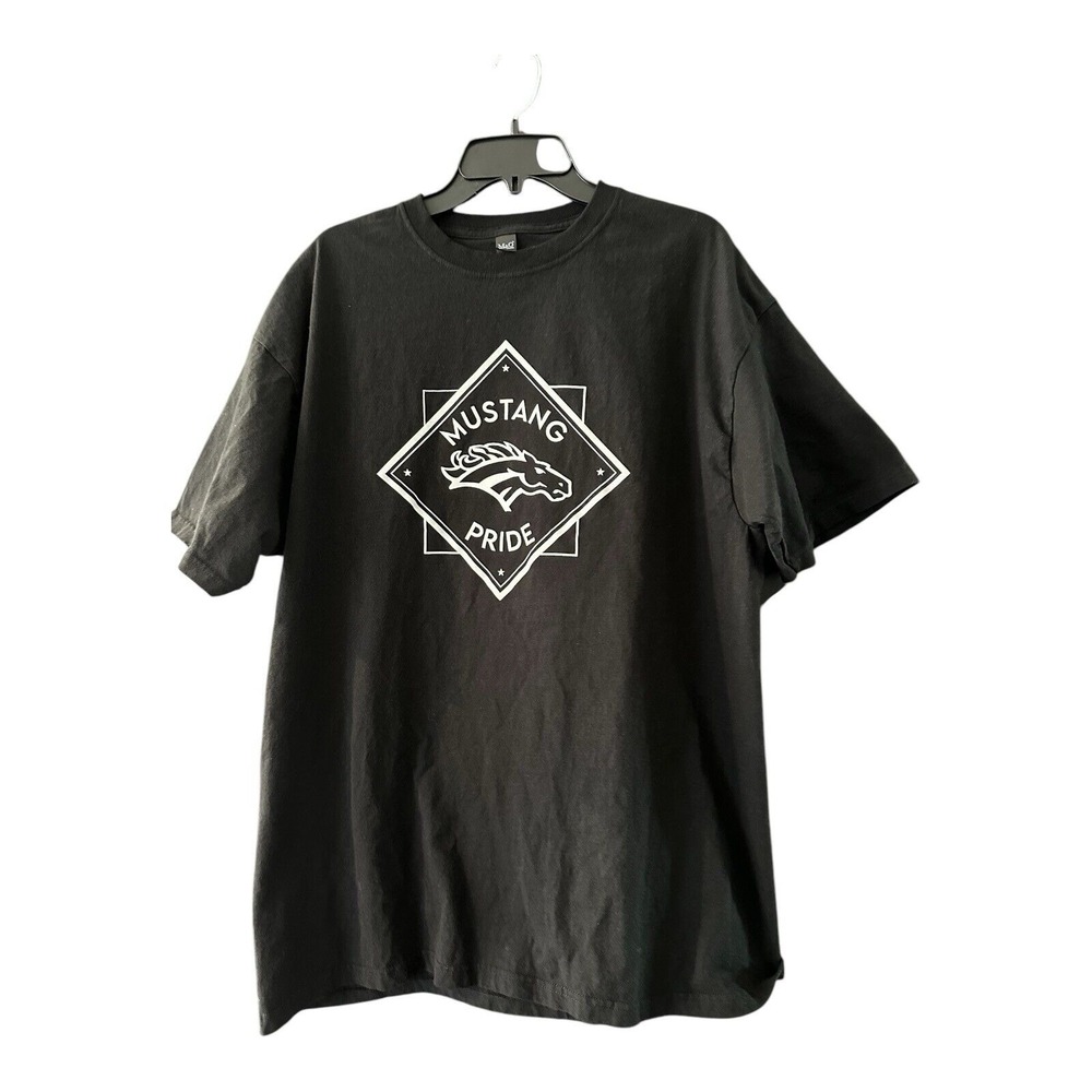Mustang Pride Men's T-Shirt XL Xtra Large Black White Crew Neck Short Sleeve EUC - Picture 2 of 9